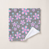 Retro roze en Turquoise Abstract ventilatorpatroon Bad Handdoek (Wasdoekje)