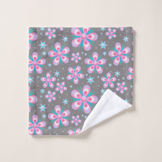 Retro roze en Turquoise Abstract ventilatorpatroon Bad Handdoek (Wasdoekje)