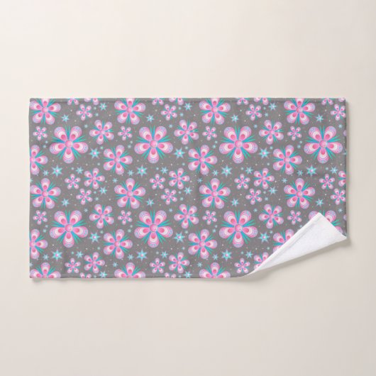 Retro roze en Turquoise Abstract ventilatorpatroon Bad Handdoek (Handdoek)