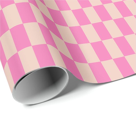 Retro Roze en Wit Bright Checkerboard Patroon Cadeaupapier (Rol Hoek)