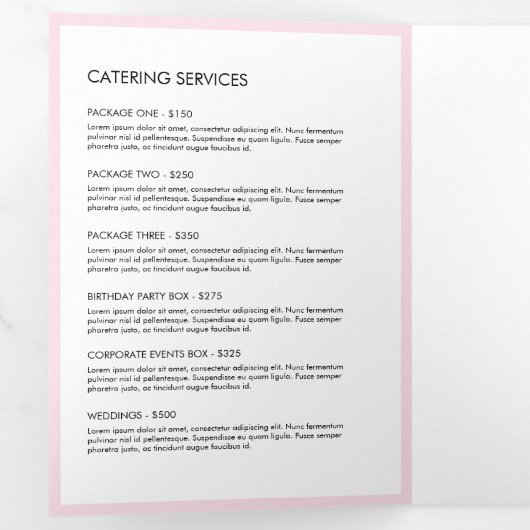 Retro Roze en Witte Strepen Bakkerij Menu Brochure (Binnenzijde eerst)
