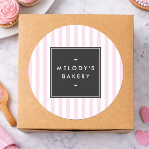 Retro Roze en Witte Strepen Bakkerij Ronde Sticker