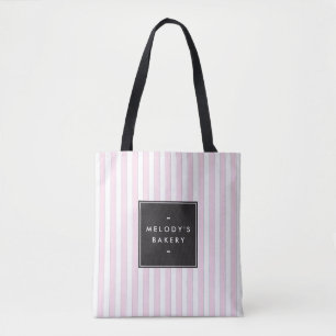 Retro Roze en Witte Stripes Bakery Draagtas