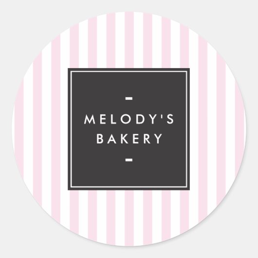 Retro Roze en Witte Stripes Bakery Ronde Sticker (Voorkant)
