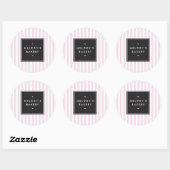 Retro Roze en Witte Stripes Bakery Ronde Sticker (Vel)
