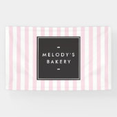 Retro Roze en Witte Stripes Bakery Spandoek (Horizontaal)