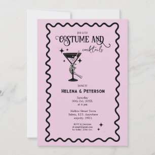 Retro Roze en Zwarte Kostuums en Cocktailparty Kaart
