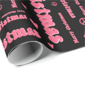 Retro Roze en zwarte prettige kerstvrede en liefde Cadeaupapier (Rol Hoek)