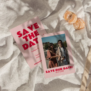 Retro Roze Fel Funky Krachtig Modern Foto Bruiloft Save The Date