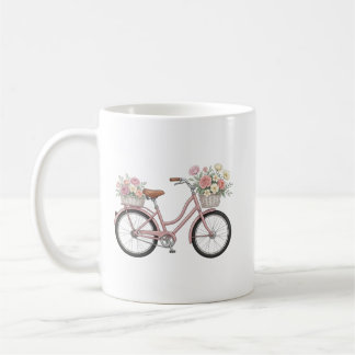 Retro Roze Fiets met Bloemstukken Sticker Koffiemok