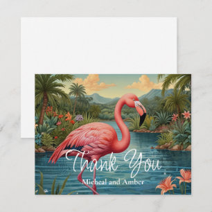 Retro roze flamingo bedankkaart
