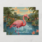 Retro roze flamingo bedankkaart (Voorkant / Achterkant)