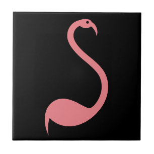 Retro Roze Flamingo Bird op Black Accent Tile Tegeltje