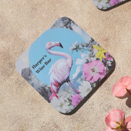 Retro roze flamingo collage bier onderzetter