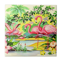 Retro Roze Flamingo Vogels Flocking Tegel