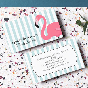 Retro Roze Flamingo Zachte Blauwe Strepen Visitekaartje