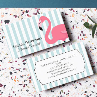 Retro Roze Flamingo Zachte Blauwe Strepen Visitekaartje