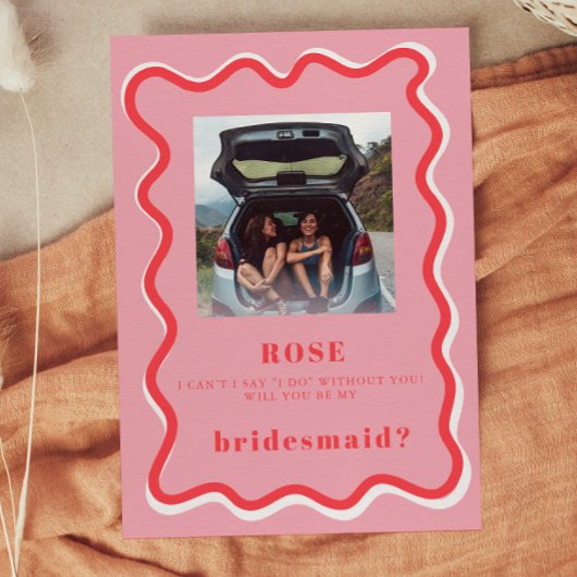 Retro Roze foto Bridesmaid-voorstel Kaart