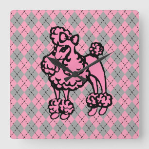Retro Roze Franse Poedel Cadeau Vierkante Klok