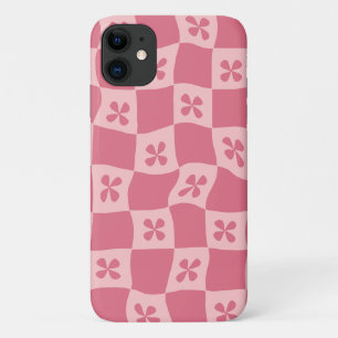 Retro Roze gecontroleerd Floral Patroon iPhone 11 Hoesje