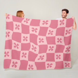 Retro Roze gecontroleerd Floral Patroon Fleece Deken