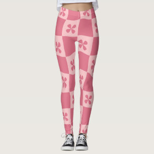 Retro Roze gecontroleerd Floral Patroon Leggings
