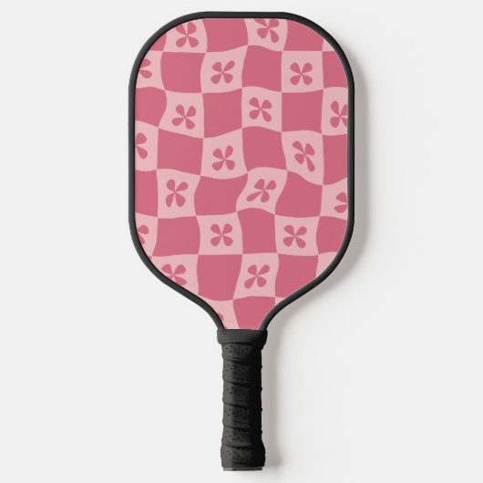Retro Roze gecontroleerd Floral Patroon Pickleball Paddle (Voorkant)