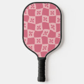 Retro Roze gecontroleerd Floral Patroon Pickleball Paddle (Achterkant)