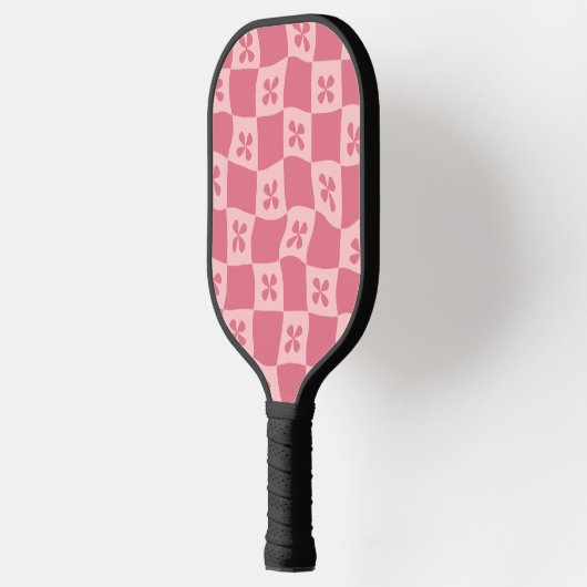 Retro Roze gecontroleerd Floral Patroon Pickleball Paddle (Links)