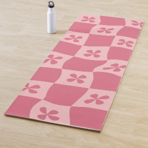 Retro Roze gecontroleerd Floral Patroon Yogamat