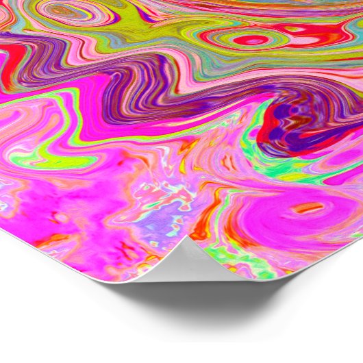 Retro Roze, Geel en Magenta Abstracte Groovy Art Poster (Hoek)
