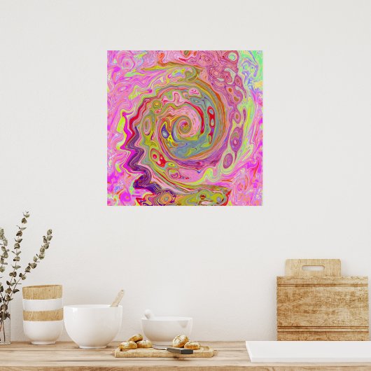 Retro Roze, Geel en Magenta Abstracte Groovy Art Poster (Keuken)