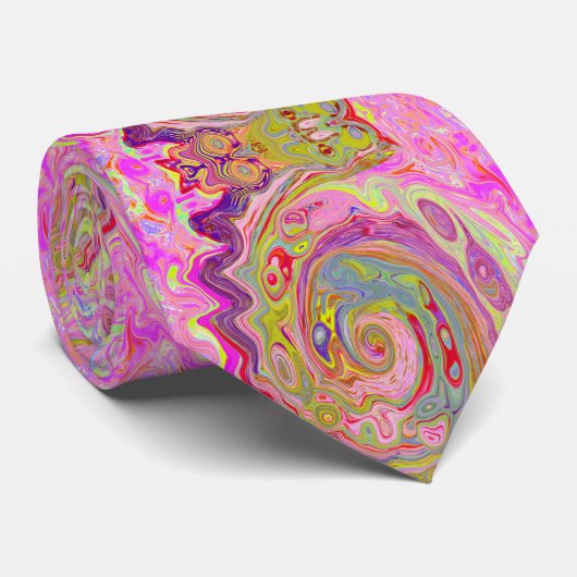 Retro Roze, Geel en Magenta Abstracte Groovy Art Stropdas (Opgerold)