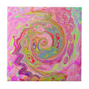 Retro Roze, Geel en Magenta Abstracte Groovy Art Tegeltje