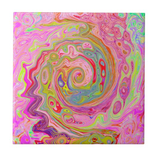 Retro Roze, Geel en Magenta Abstracte Groovy Art Tegeltje (Voorkant)