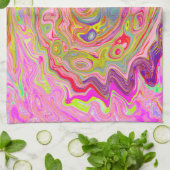 Retro Roze, Geel en Magenta Abstracte Groovy Art Theedoek (Gevouwen)