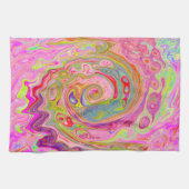 Retro Roze, Geel en Magenta Abstracte Groovy Art Theedoek (Horizontaal)