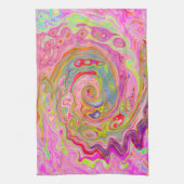 Retro Roze, Geel en Magenta Abstracte Groovy Art Theedoek (Verticaal)