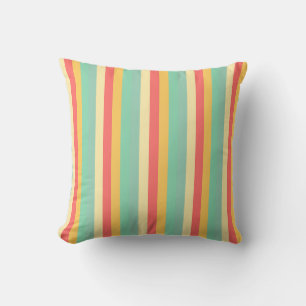 Retro Roze Geel Groen Blauw Strepen Kussen