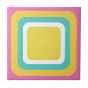 Retro Roze Geel Teal Wit Tegeltje