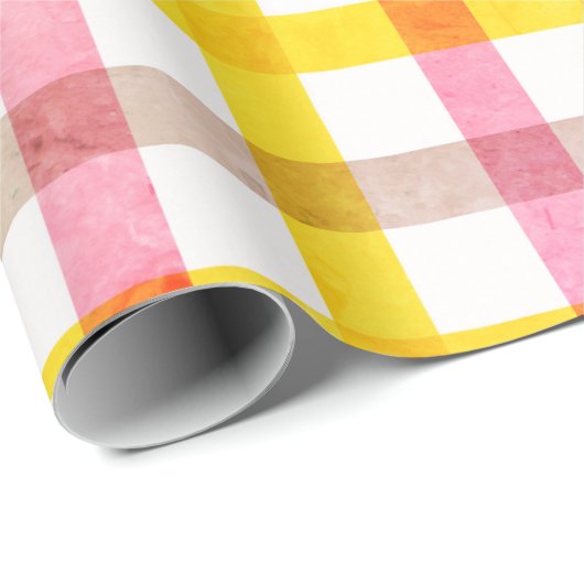 Retro Roze Gele Check Pattern Paasmeisje Cadeaupapier (Rol Hoek)