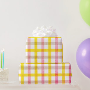 Retro roze gele ruit motief Pasen meisjesachtig Cadeaupapier