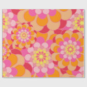 Retro Roze Gele Tones Floral Pattern Cadeaupapier (Vlak)