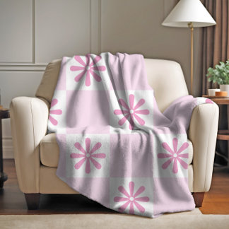 Retro roze geruit bloempatroon fleece deken