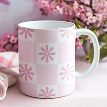 Retro roze geruite gebloemde patroon
