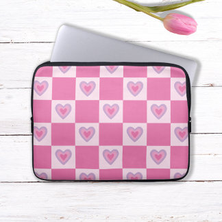 Retro roze geruite hartpatroon laptop sleeve