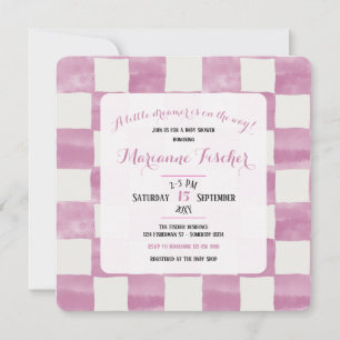 Retro roze geruite meisje babyshower uitnodiging