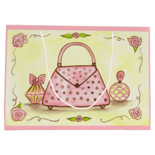 Retro Roze Gift Bag Groot Cadeauzakje (Achterkant)
