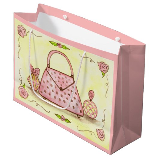 Retro Roze Gift Bag Groot Cadeauzakje (Voorkant Gekanteld)