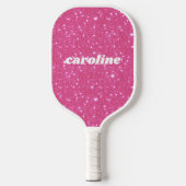 Retro Roze Glitter Glans Gepersonaliseerde Naam Pickleball Paddle (Voorkant)
